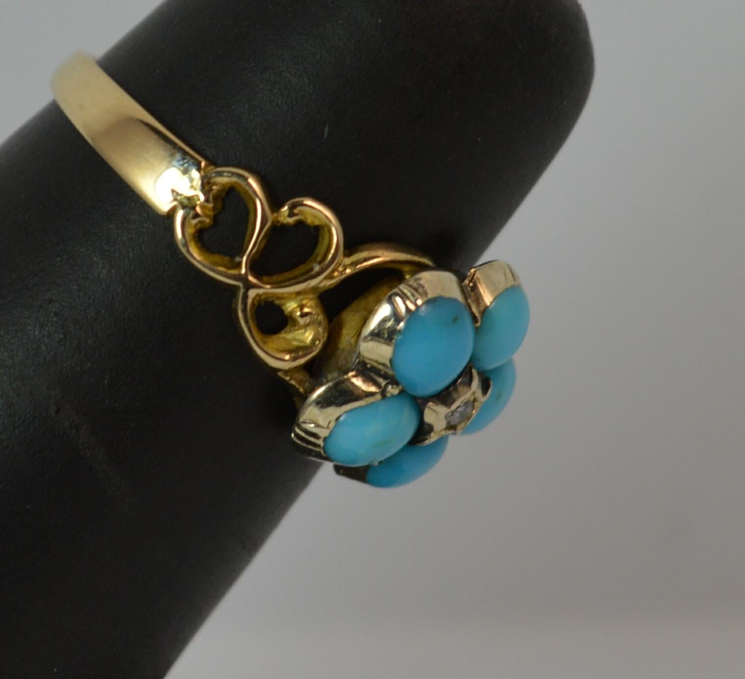 Georgian Forget Me Not Turquoise and Diamond 15 Carat Gold Ring 6