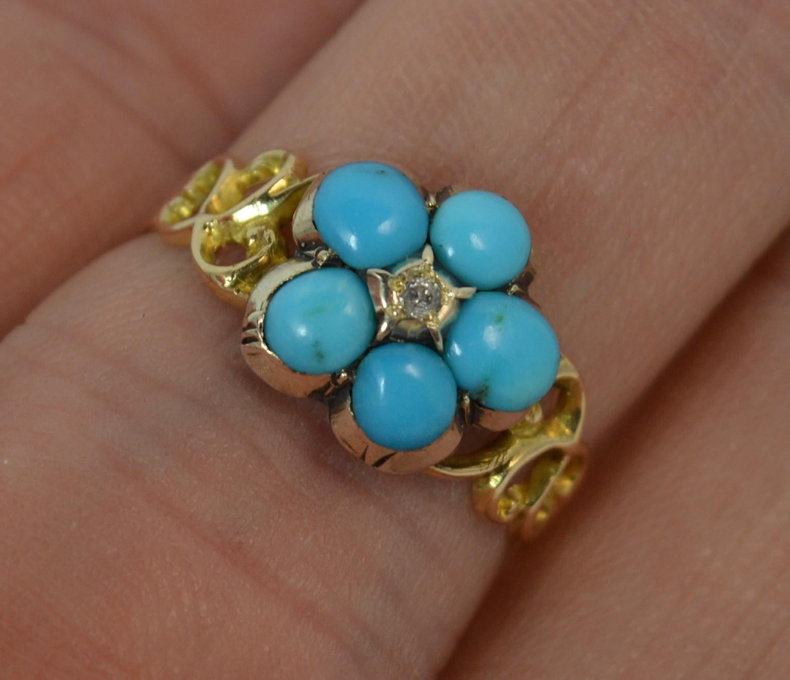 George III Georgian Forget Me Not Turquoise and Diamond 15 Carat Gold Ring