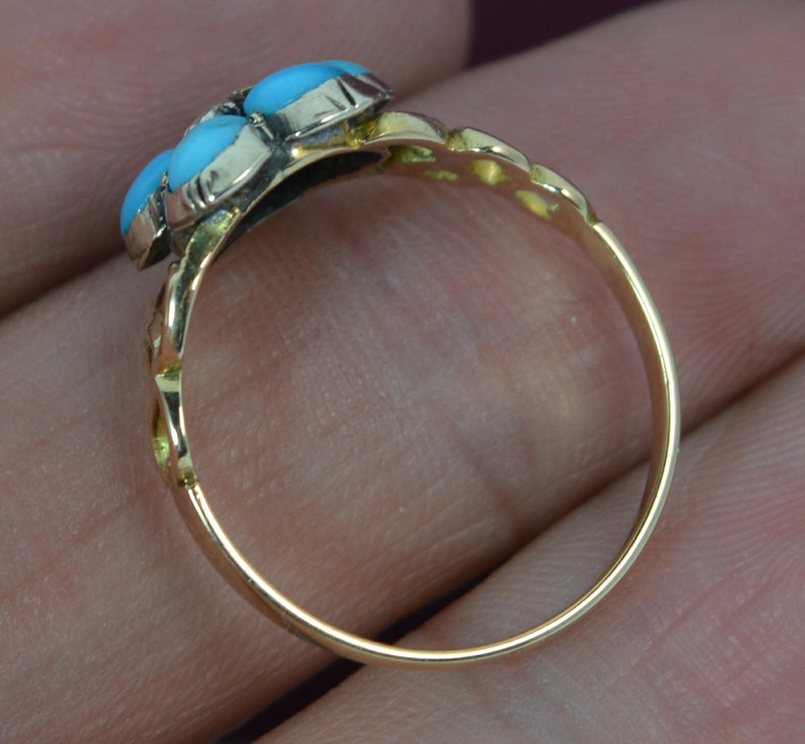 Georgian Forget Me Not Turquoise and Diamond 15 Carat Gold Ring 2