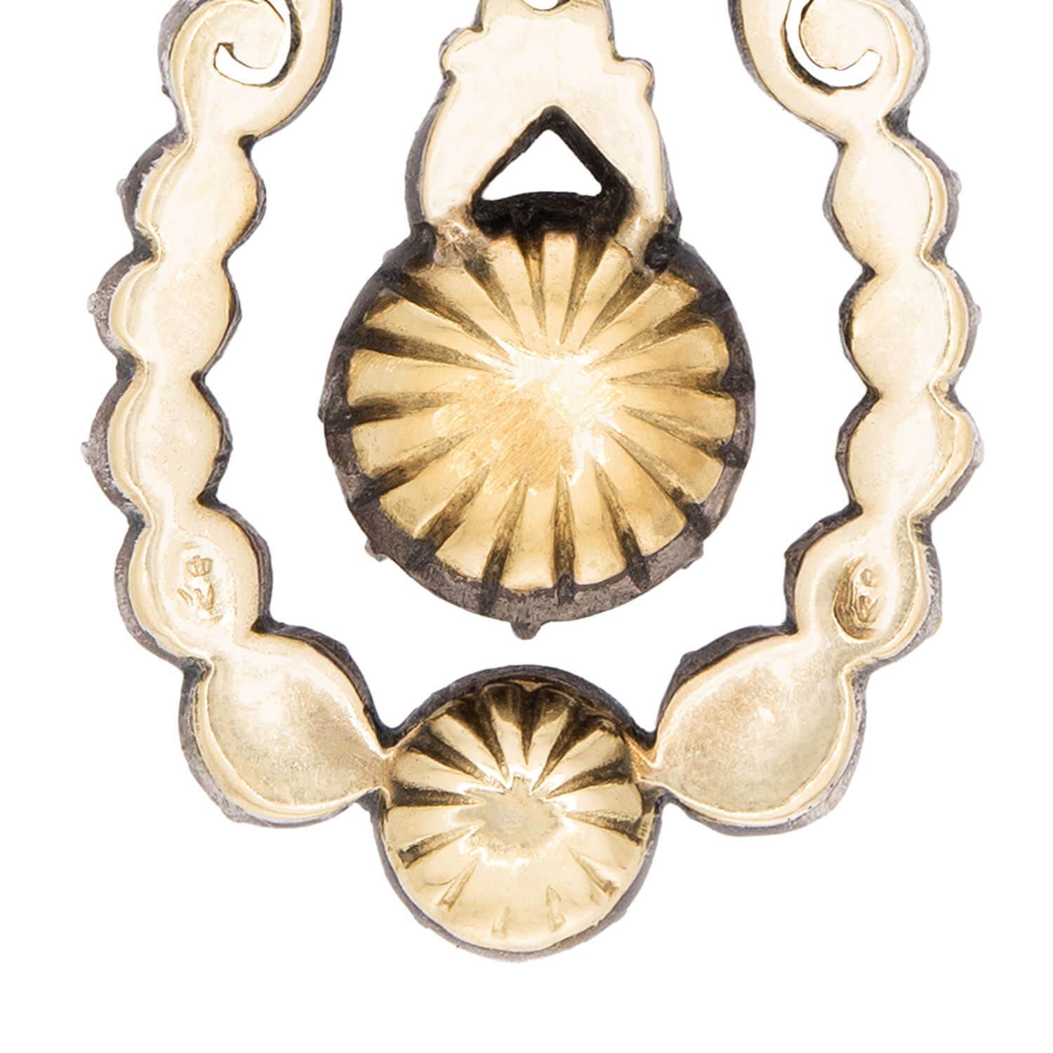 Taglio a rosa Ciondolo francese georgiano con diamante in argento 14k/sterling in vendita