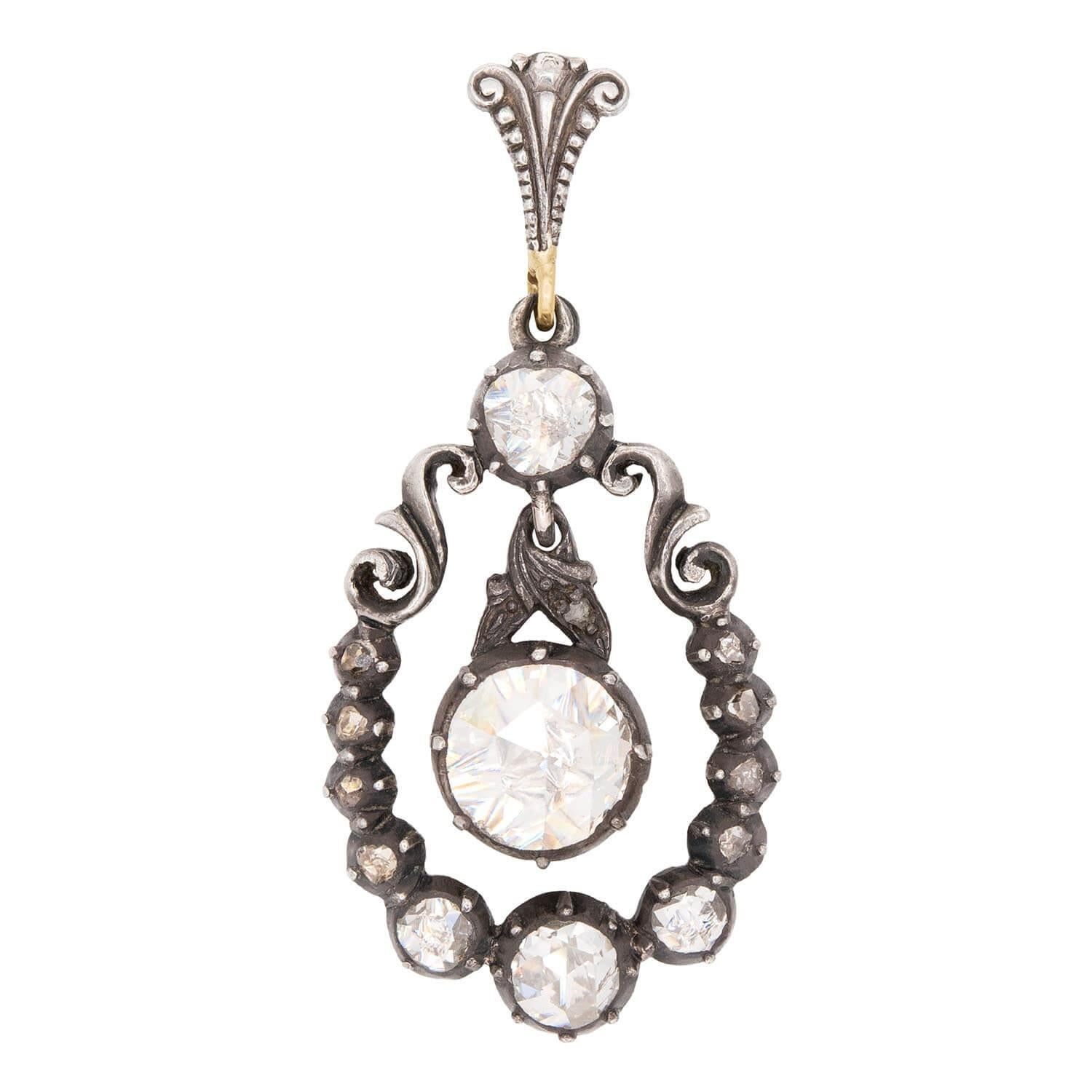Georgian French 14k/Sterling Silver Diamond Pendant