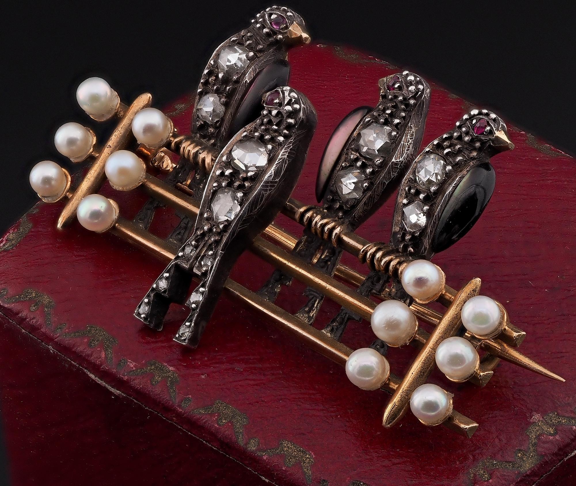 Georgian French Pearl Diamond Novelty Swallow Brooch  For Sale 2