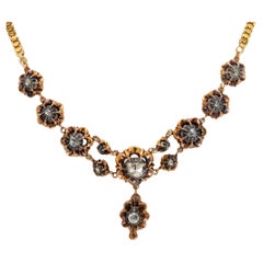 Georgian French rose cut diamond 18k yellow gold silver necklace