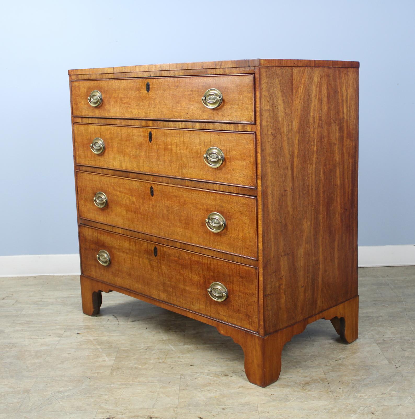 Inlay Georgian Fruitwood Country Chest with Original Ebony String Top For Sale