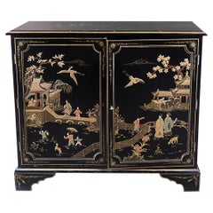 Black Chinoiserie Hand-Painted Georgian Style Cabinet Commode