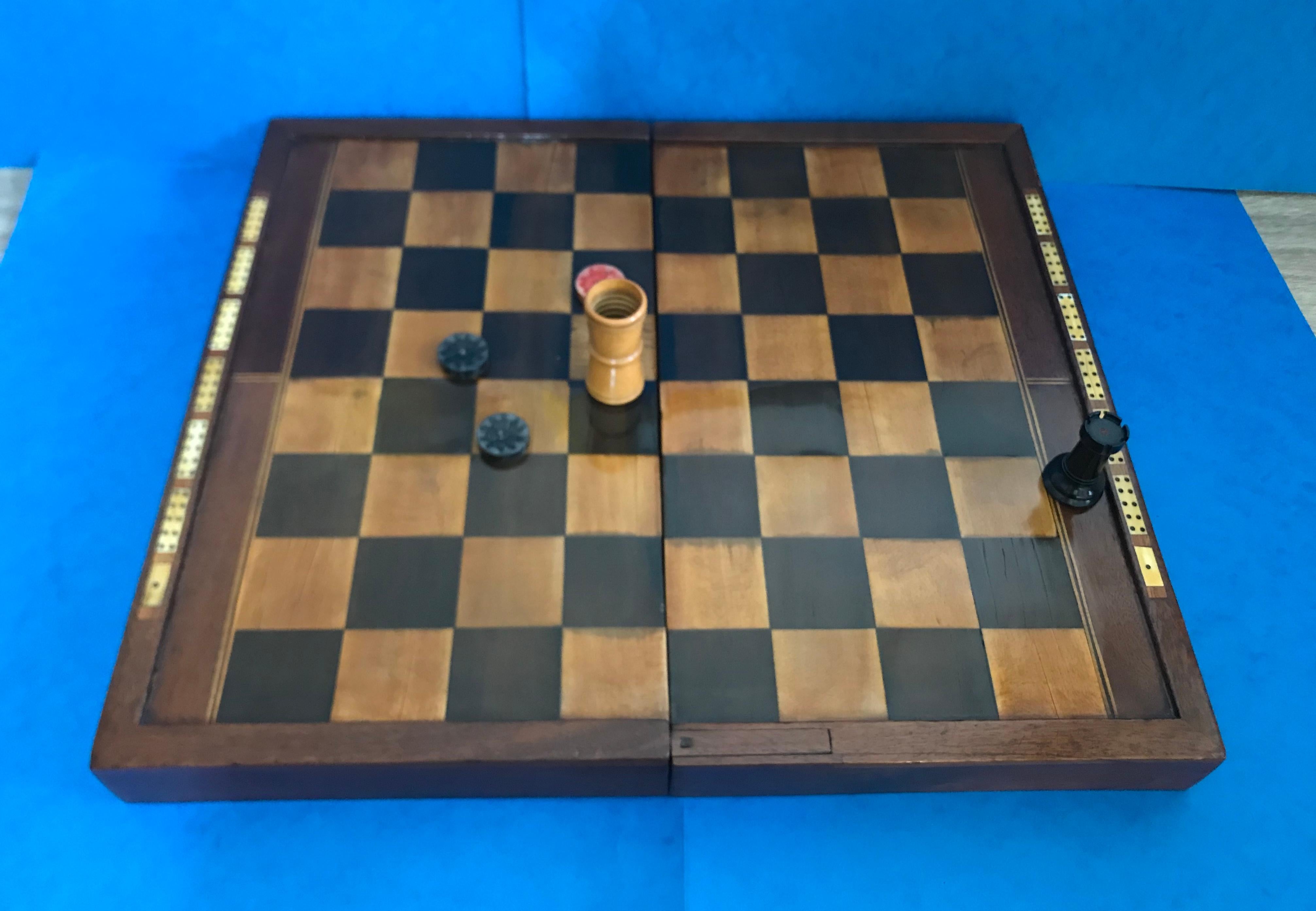 Mahogany Georgian Games Box, Complete with a ‘Stalton’ Chess and Soapstone Backgammon Set