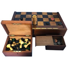 Antique Georgian Games Box, Complete with a ‘Stalton’ Chess and Soapstone Backgammon Set