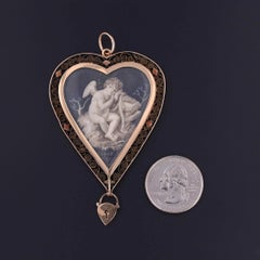 Georgian Garde Vous Cherub Locket Pendant of 17k Gold and Painted Sepia