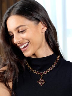 Georgian Garnet 18 Karat Yellow Gold Antique Graduated Cross Pendant Necklace