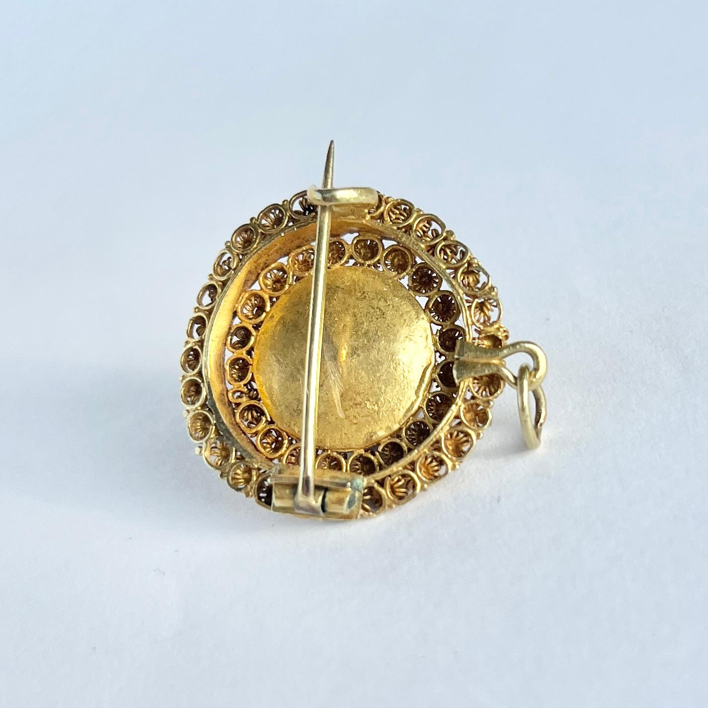 Georgian Garnet and 18 Carat Gold Cannetille Brooch In Good Condition For Sale In Chipping Campden, GB