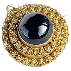 Georgian Garnet and 18 Carat Gold Cannetille Brooch