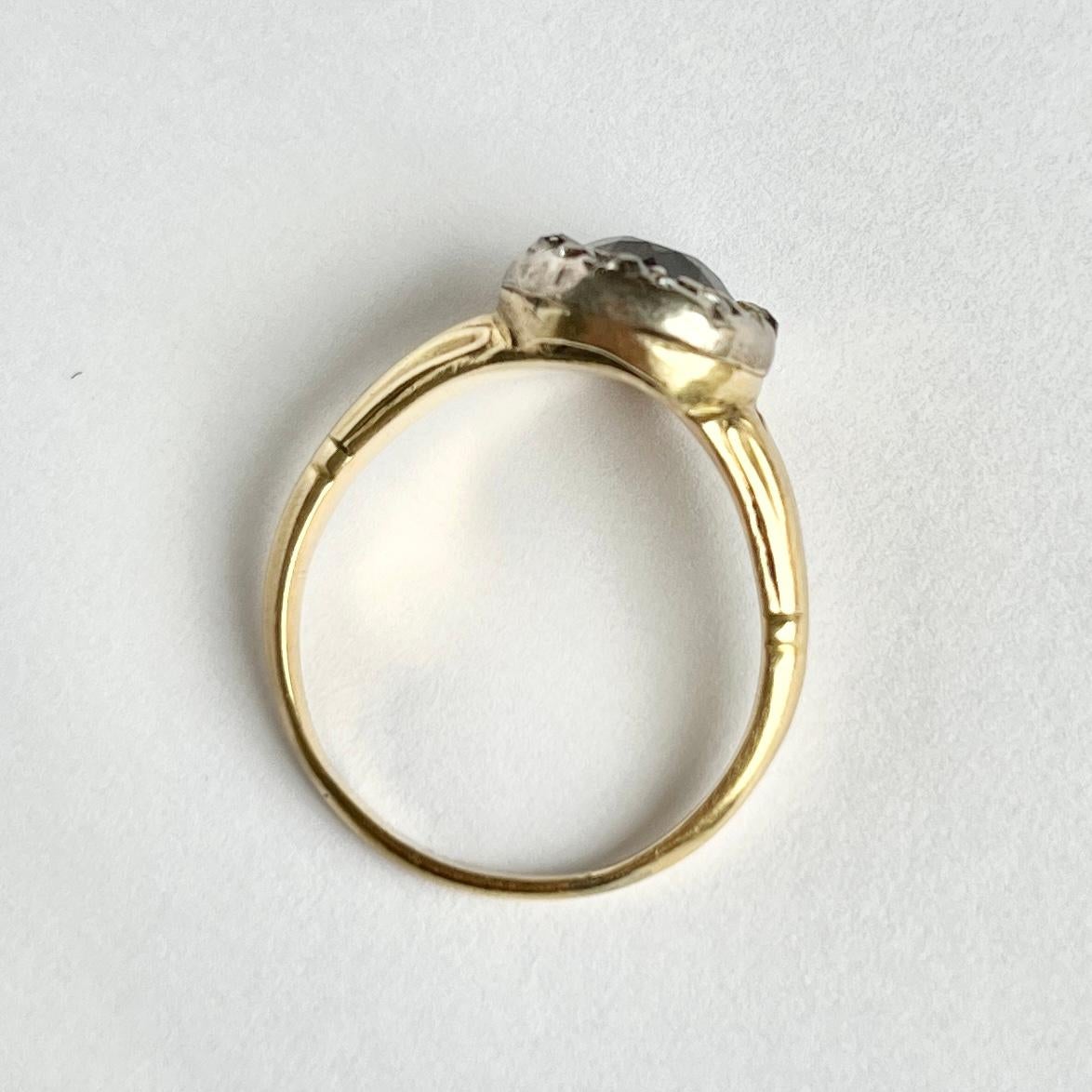 Georgianischer Granat und Diamant 15 Karat Gold Cluster-Ring aus Gold im Zustand „Gut“ im Angebot in Chipping Campden, GB