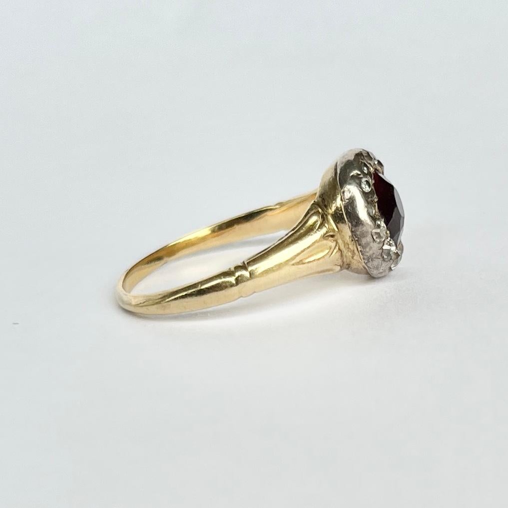 Georgianischer Granat und Diamant 15 Karat Gold Cluster-Ring aus Gold im Angebot 1