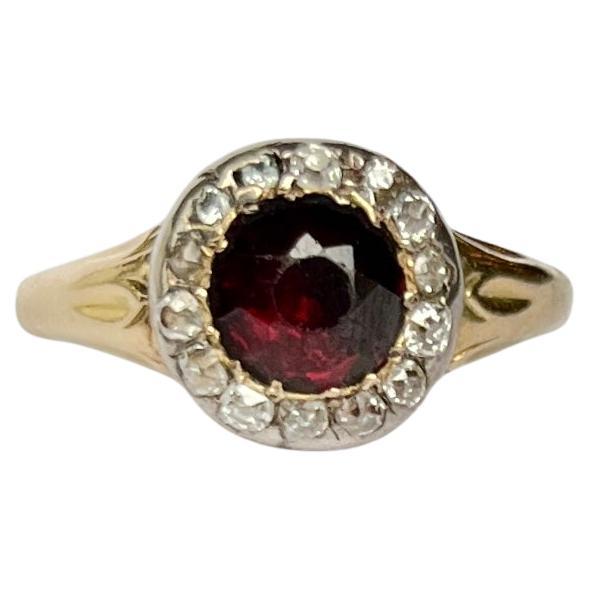 Georgian Garnet and Diamond 15 Carat Gold Cluster Ring For Sale