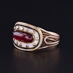 Georgian Garnet and Enamel Memento Mori Ring of 10k Gold