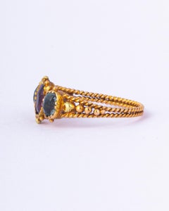 Georgian Garnet, Aqua and 18 Carat Three-Stone Ring