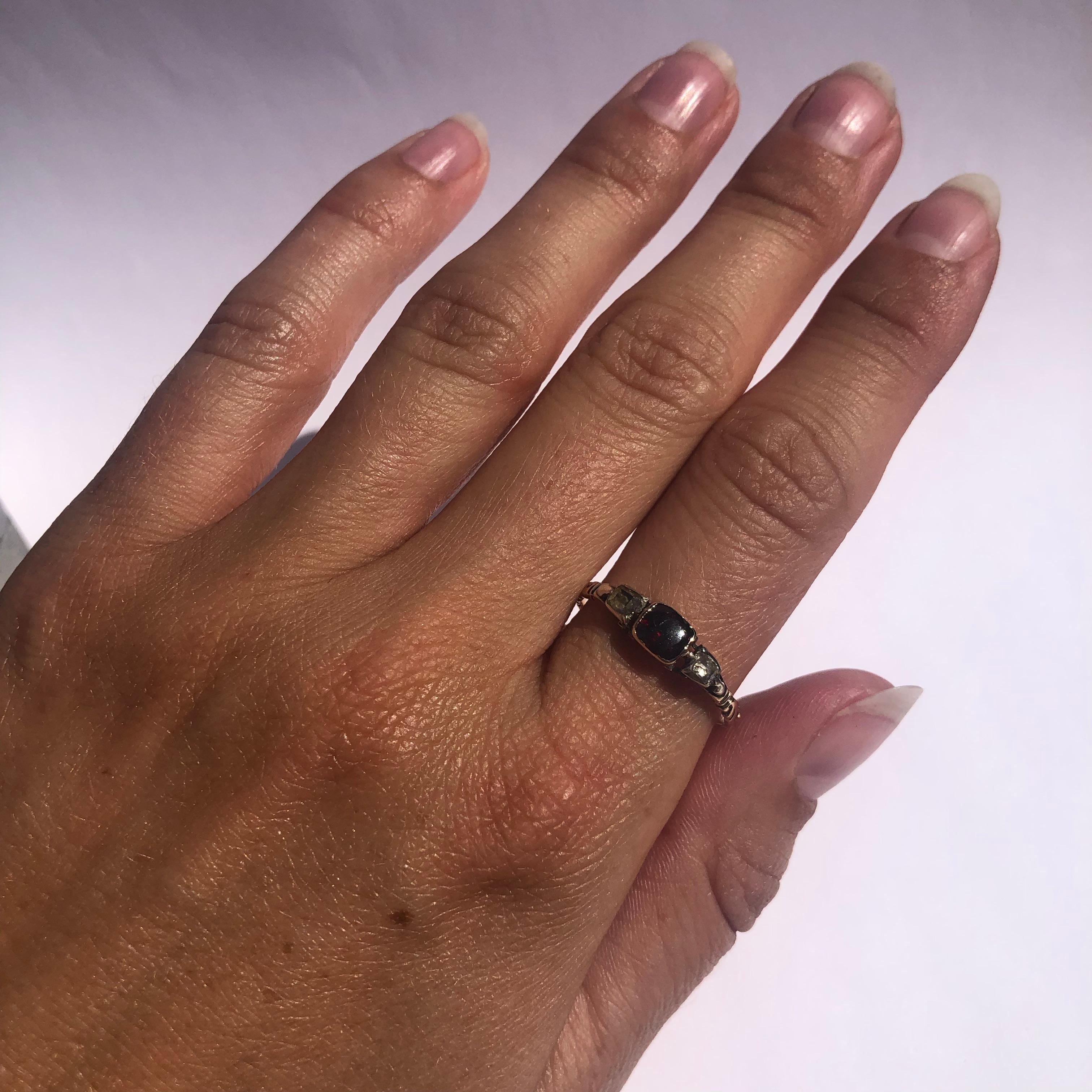 garnet and diamond three stone ring