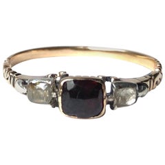 Georgian Garnet, Diamond and Paste 18 Carat Gold Three-Stone Ring
