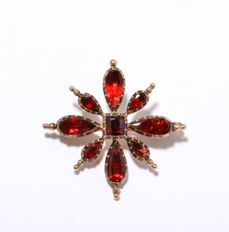 George III GeorgIan Garnet Flat Cut Snowflake/Cross Pendant or Brooch For Sale