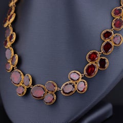 Georgian Garnet Riviere Necklace of 14k Gold