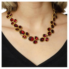 Georgian Garnet Riviere Necklace of 14k Gold
