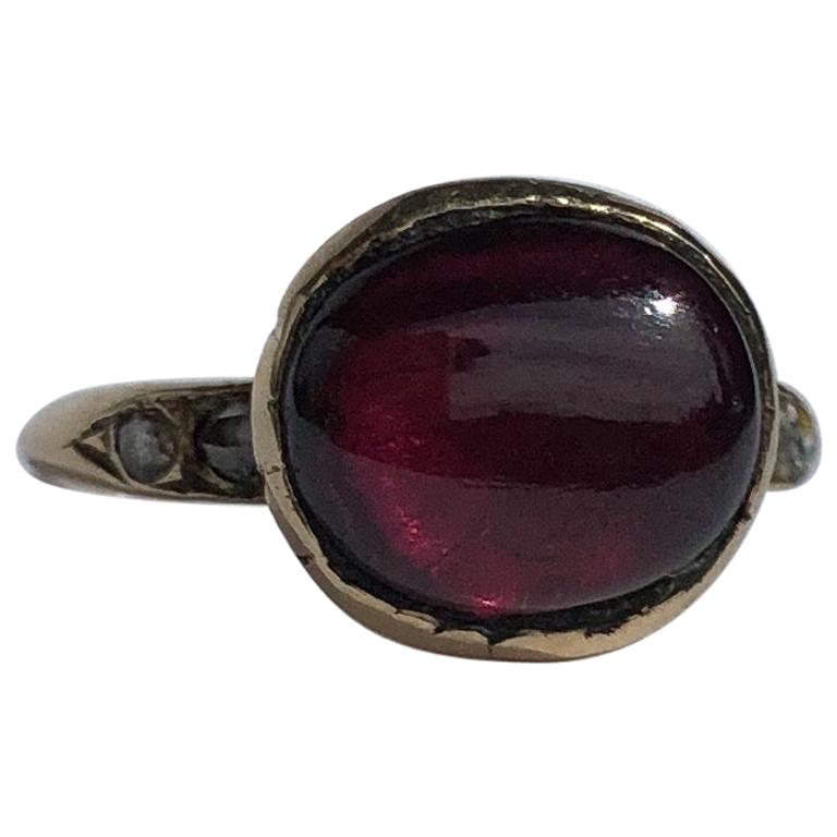 Georgian Garnet, Rose Cut Diamond and 15 Carat Gold Ring
