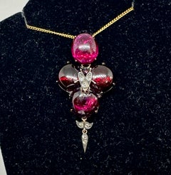Georgian Garnet Rose Cut Diamond Fly Locket Pendant Necklace Antique Gold 1800