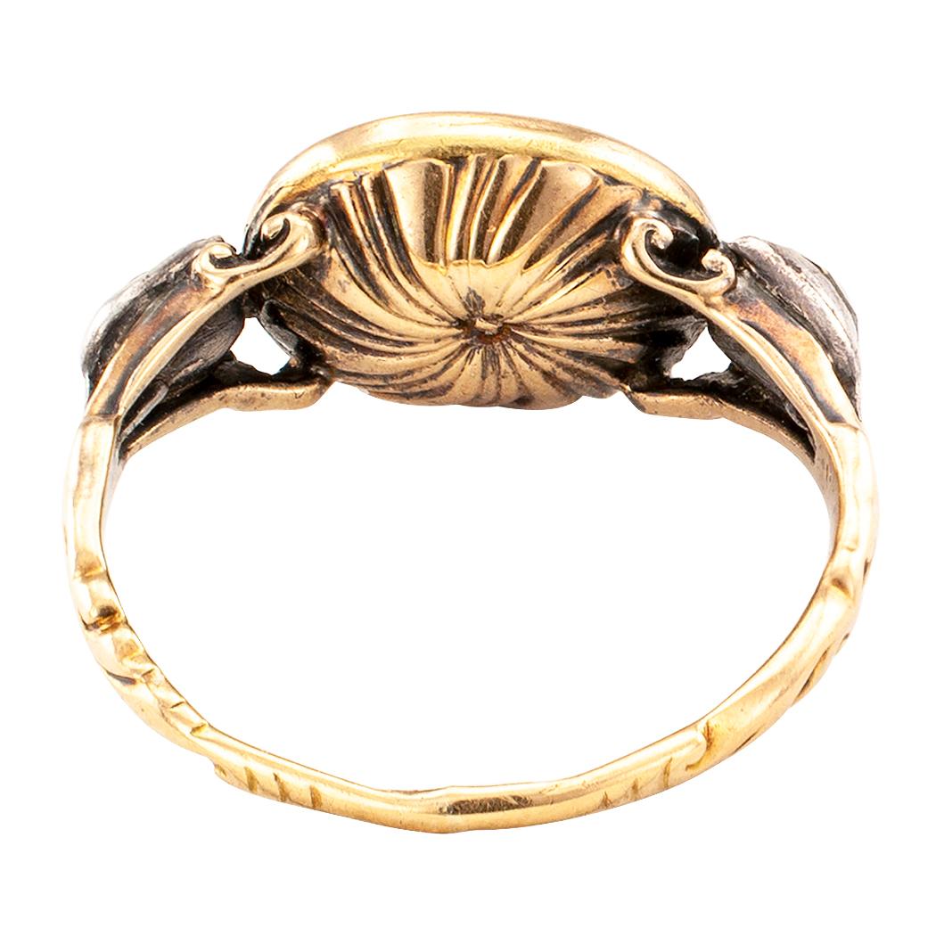 Women's Georgian Garnet Rose Cut Diamond Three-Stone Gold Silver Ring