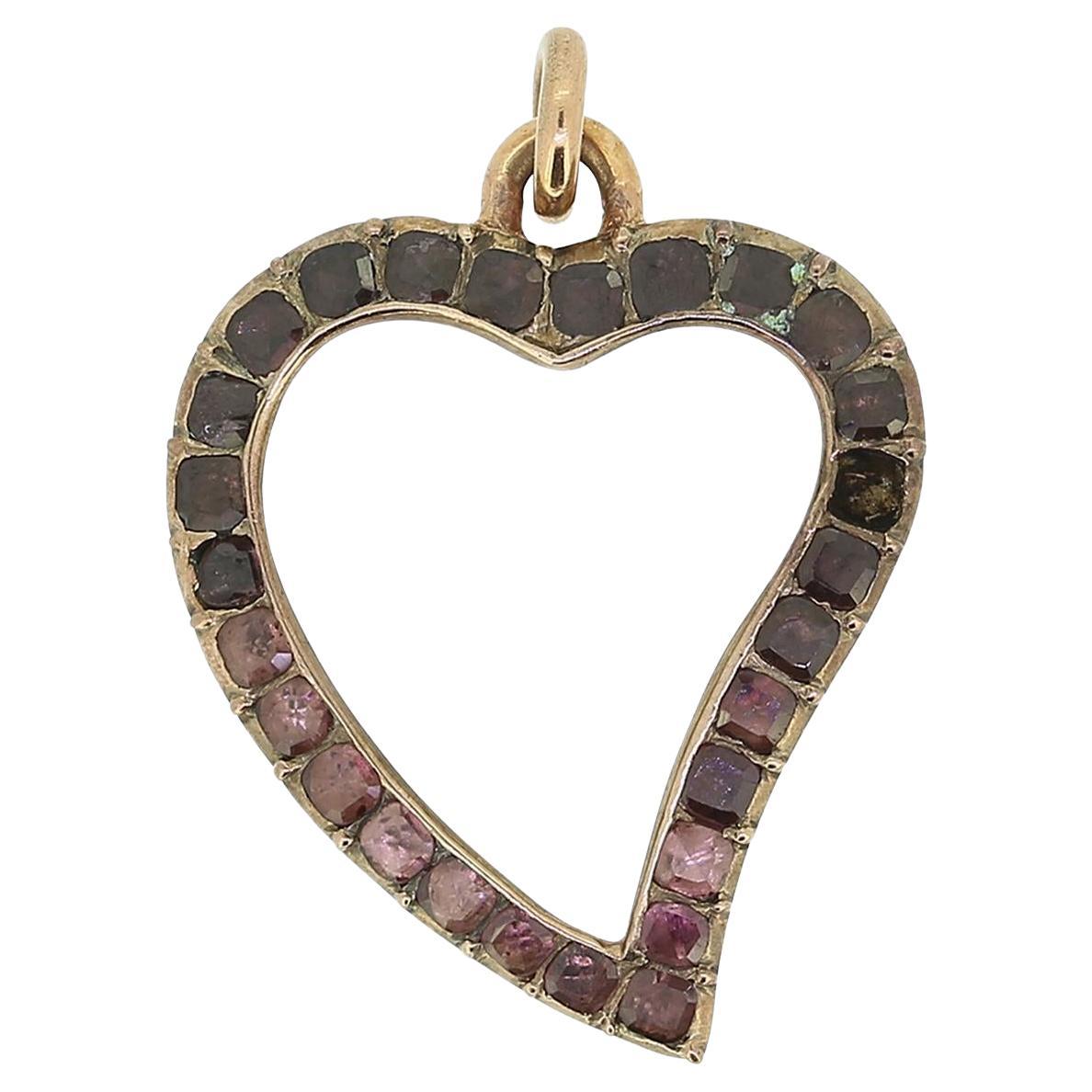 Georgian Garnet Witches Heart Pendant For Sale