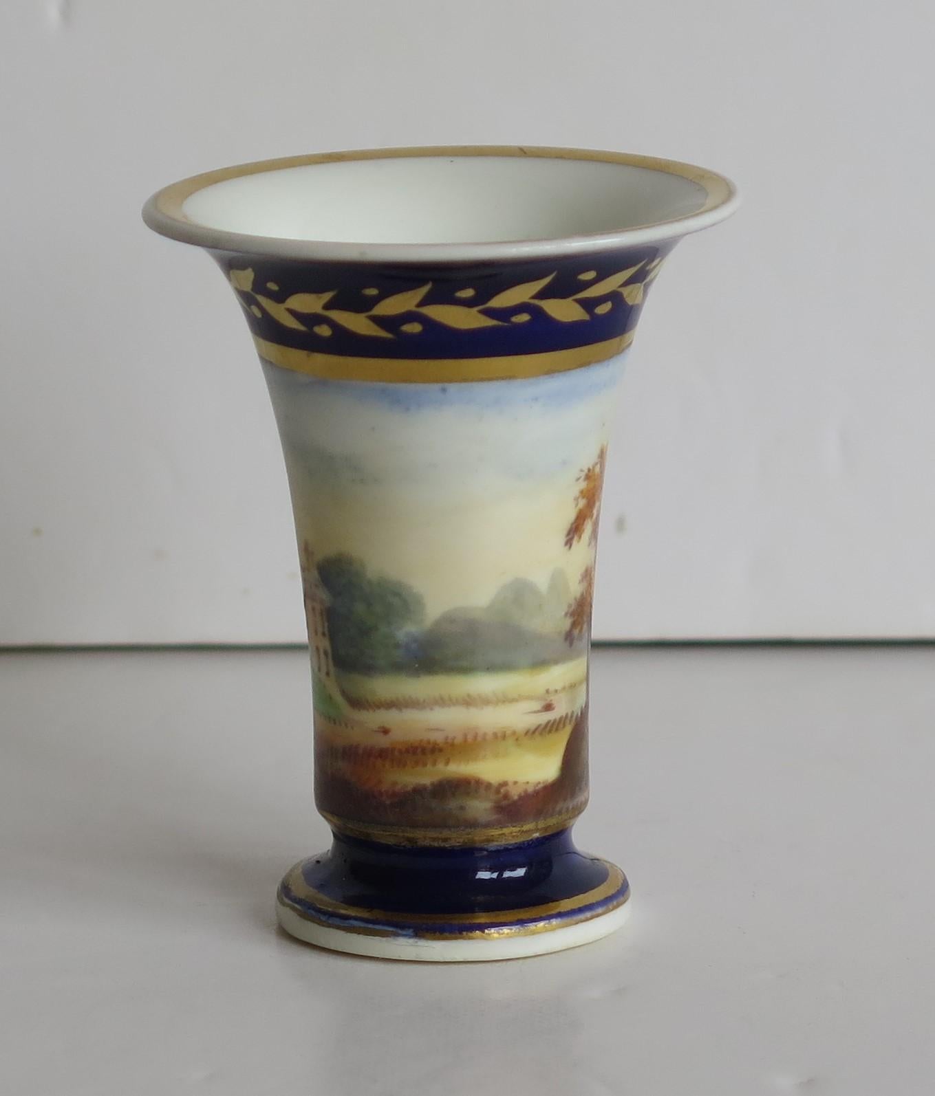 Georgian Set of 3 Miniature Vases Porcelain Hand Painted Scenes,  Circa 1820 For Sale 4