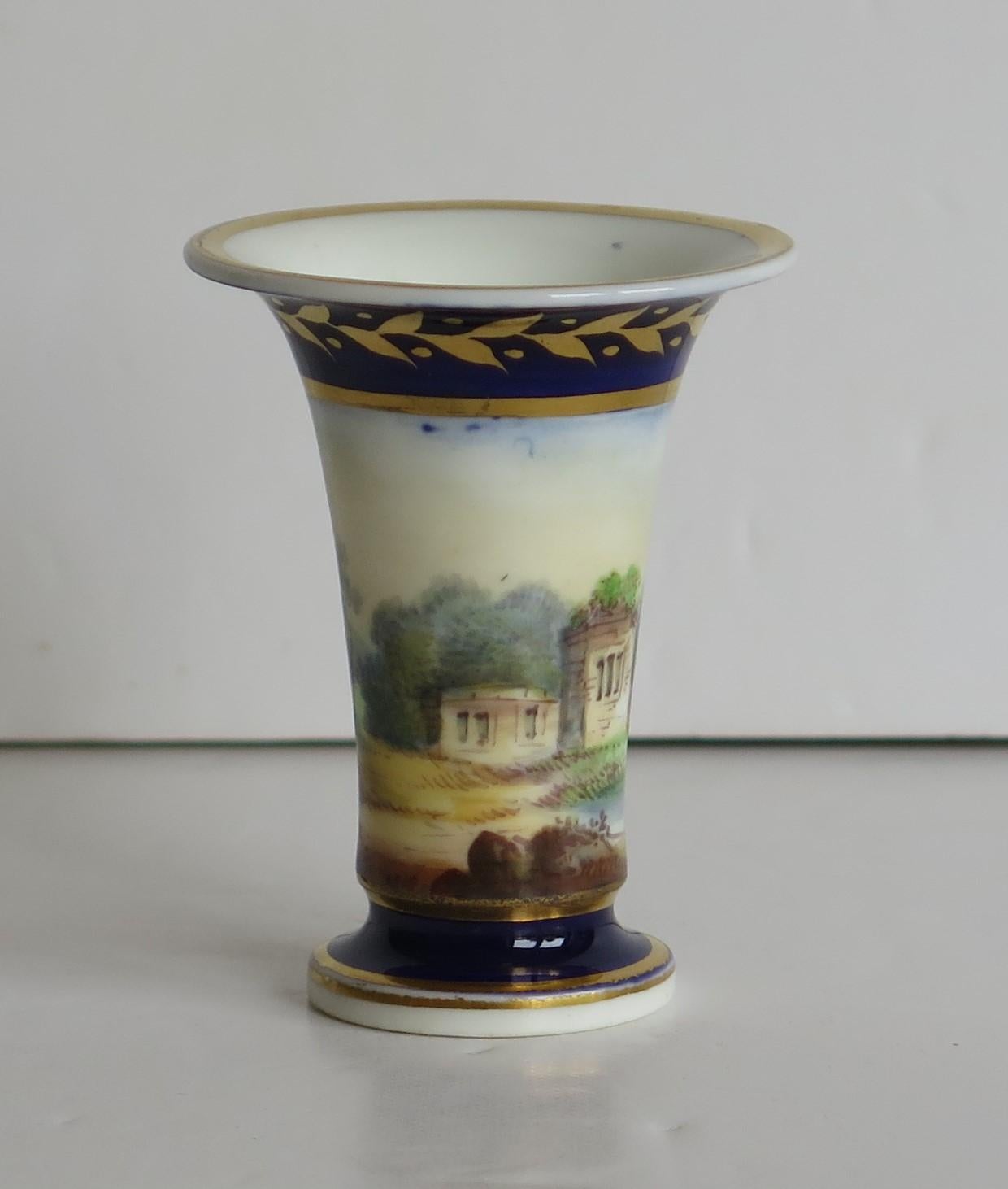 Georgian Set of 3 Miniature Vases Porcelain Hand Painted Scenes,  Circa 1820 For Sale 6