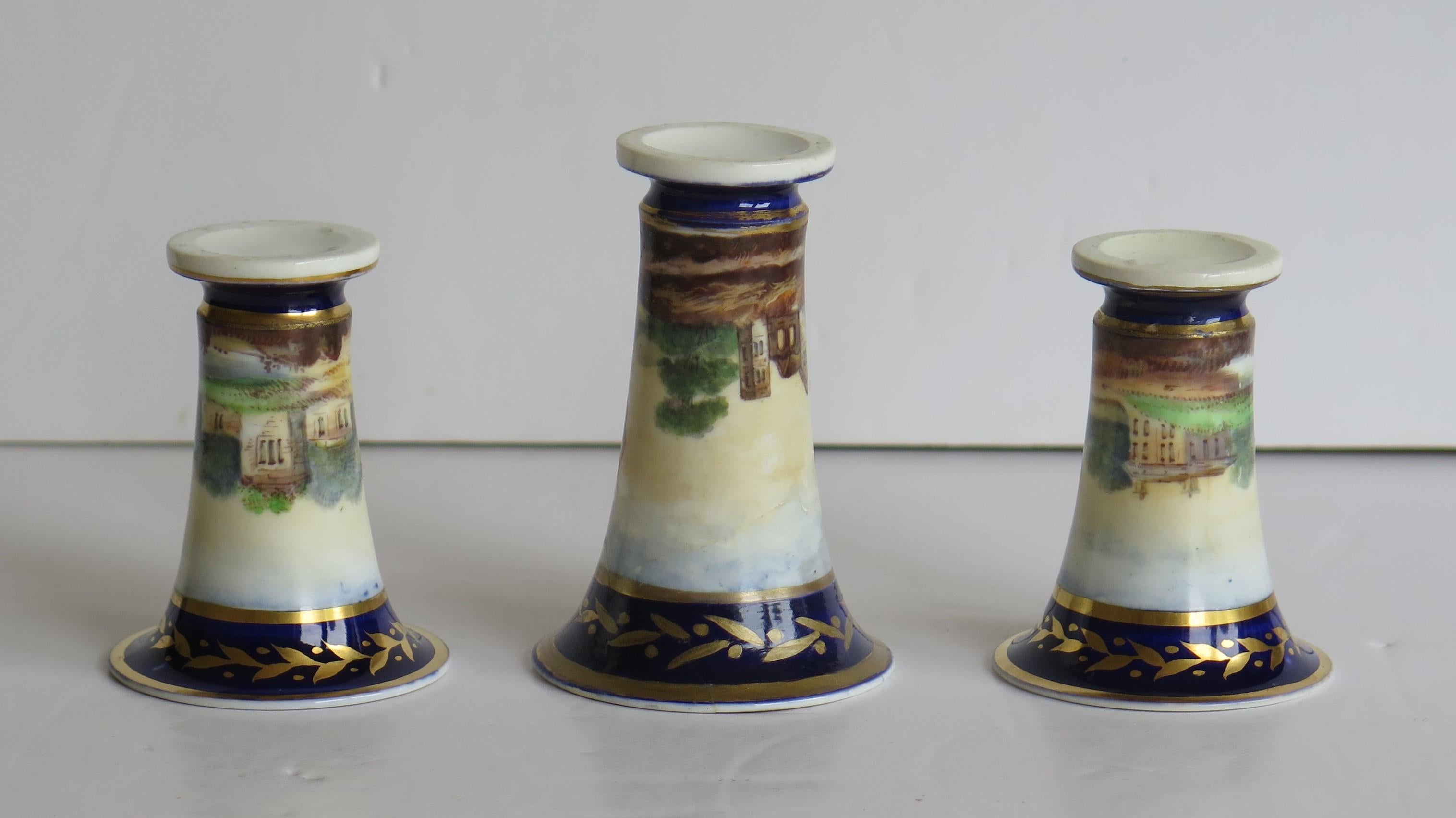 Georgian Set of 3 Miniature Vases Porcelain Hand Painted Scenes,  Circa 1820 For Sale 12