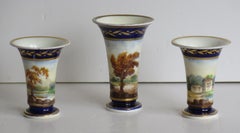 Georgian Set of THREE Miniature Vases Porcelain Hand Painted Scenes,  Circa 1820