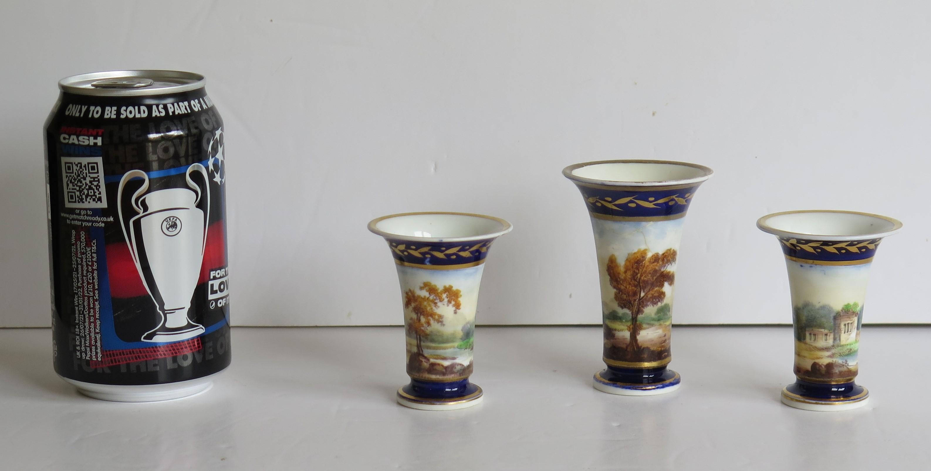 Georgian Set of 3 Miniature Vases Porcelain Hand Painted Scenes,  Circa 1820 For Sale 14