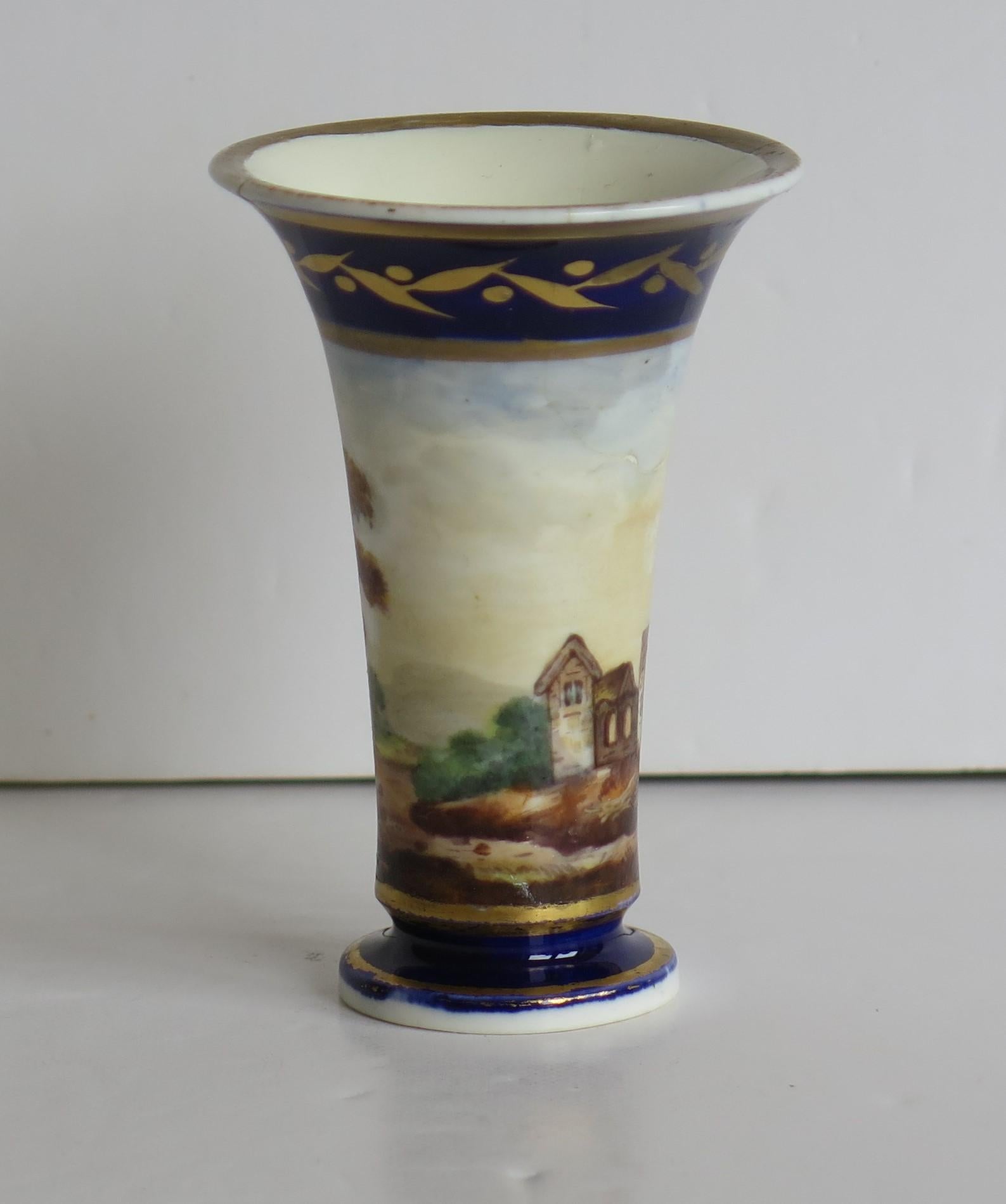 Hand-Painted Georgian Set of 3 Miniature Vases Porcelain Hand Painted Scenes,  Circa 1820 For Sale