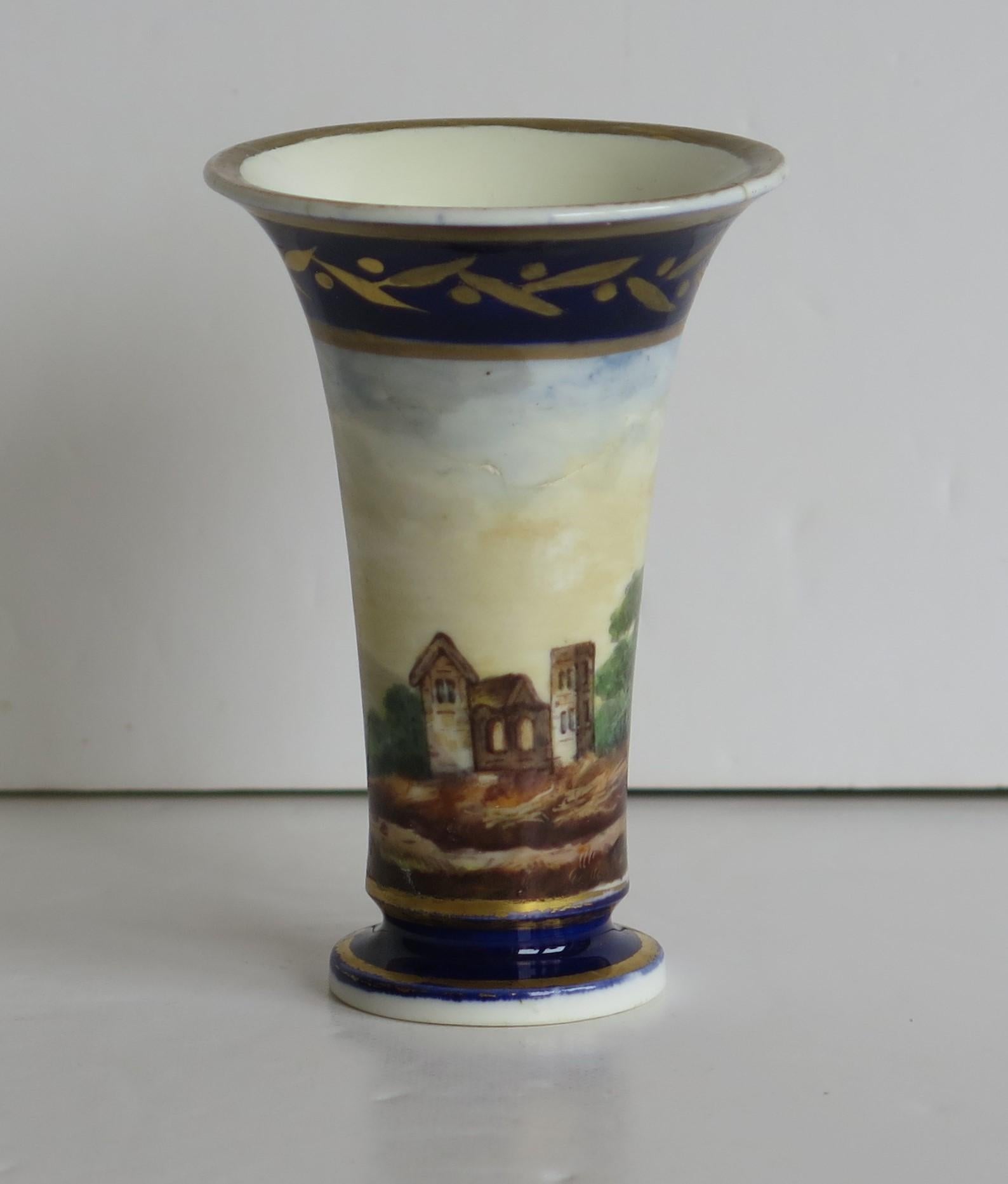 19th Century Georgian Set of 3 Miniature Vases Porcelain Hand Painted Scenes,  Circa 1820 For Sale