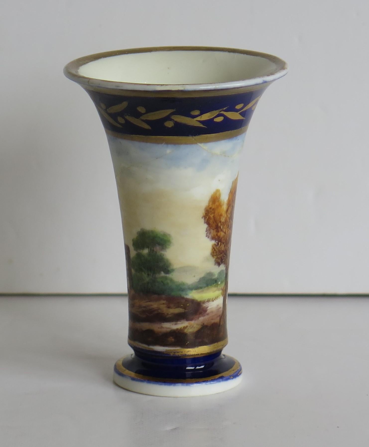 Georgian Set of 3 Miniature Vases Porcelain Hand Painted Scenes,  Circa 1820 For Sale 1