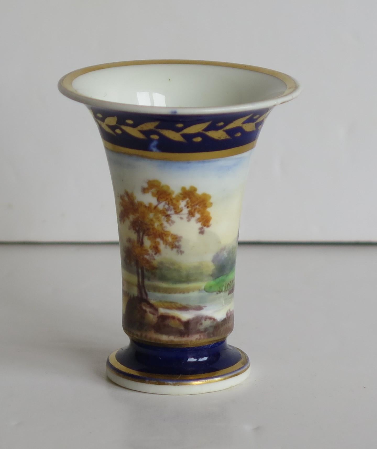 Georgian Set of 3 Miniature Vases Porcelain Hand Painted Scenes,  Circa 1820 For Sale 2