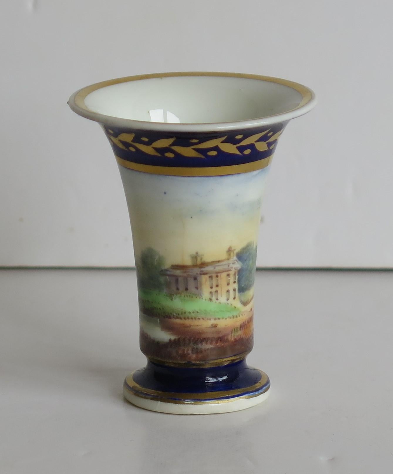 Georgian Set of 3 Miniature Vases Porcelain Hand Painted Scenes,  Circa 1820 For Sale 3