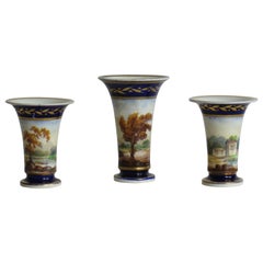 Antique Georgian Set of 3 Miniature Vases Porcelain Hand Painted Scenes,  Circa 1820