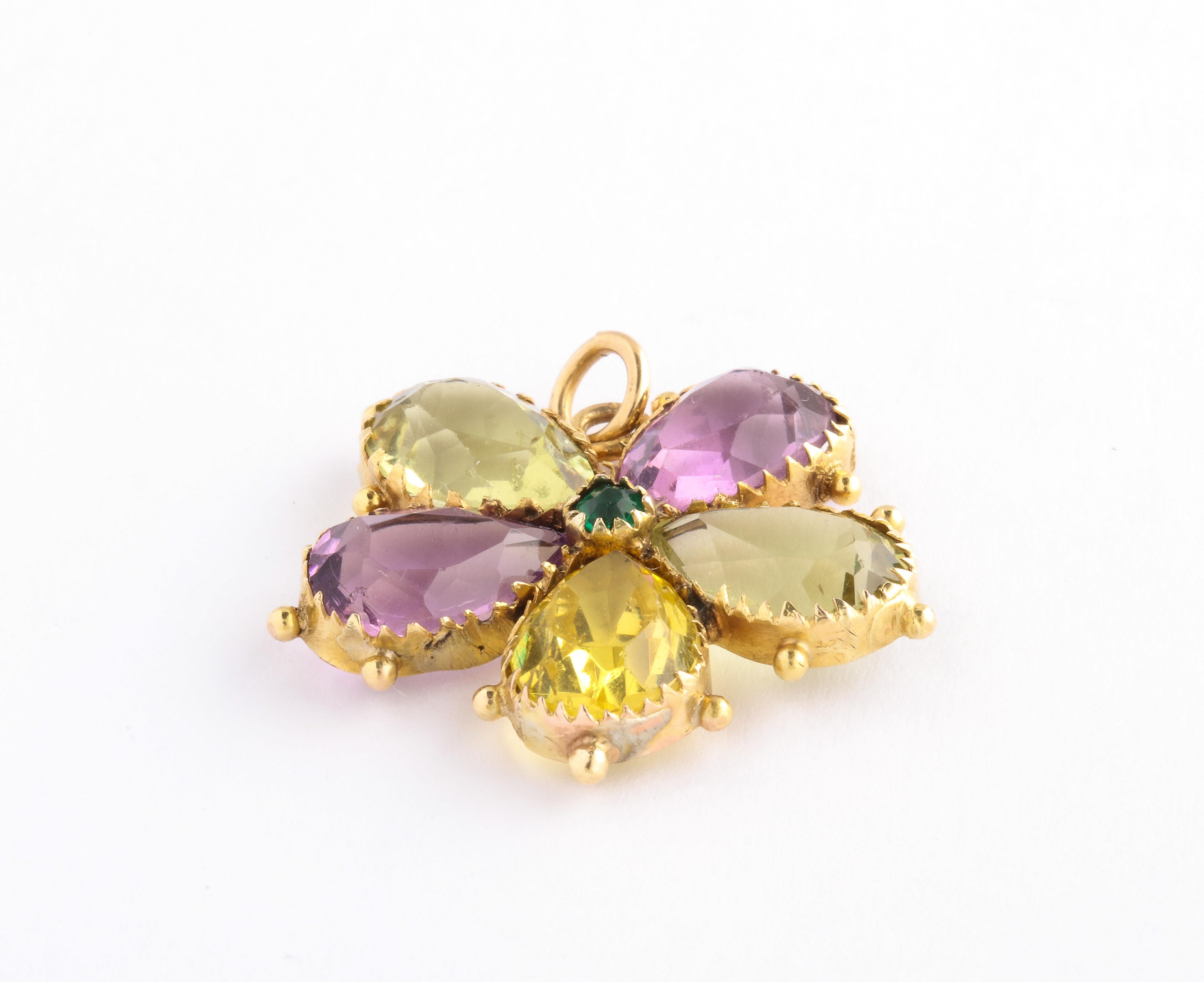 Georgian Gem Set Pansy Pendant In Excellent Condition In Stamford, CT