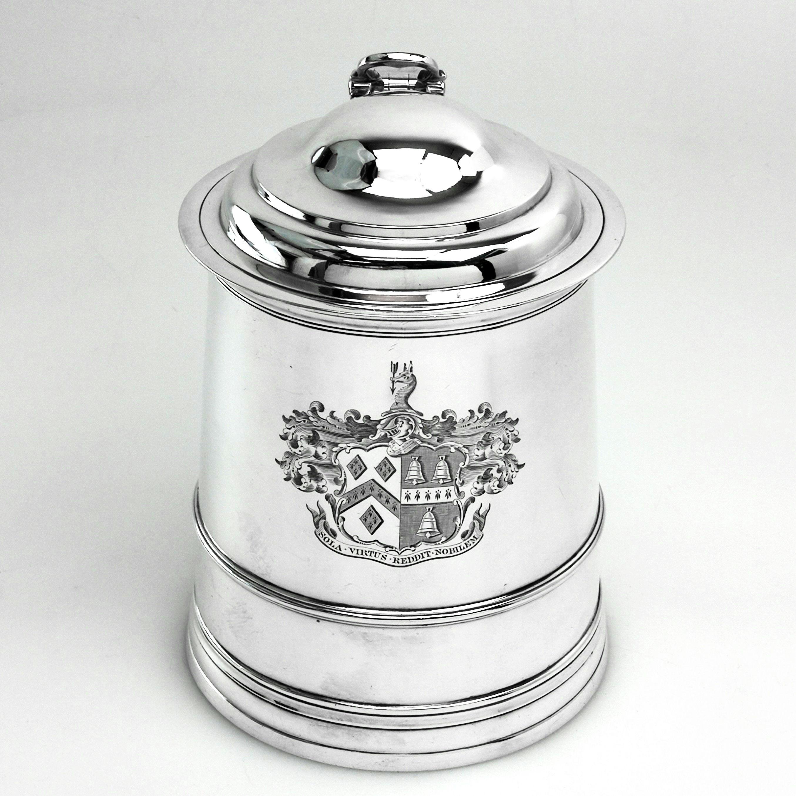 English Georgian George III Antique Silver Lidded Tankard / Beer Mug, 1805