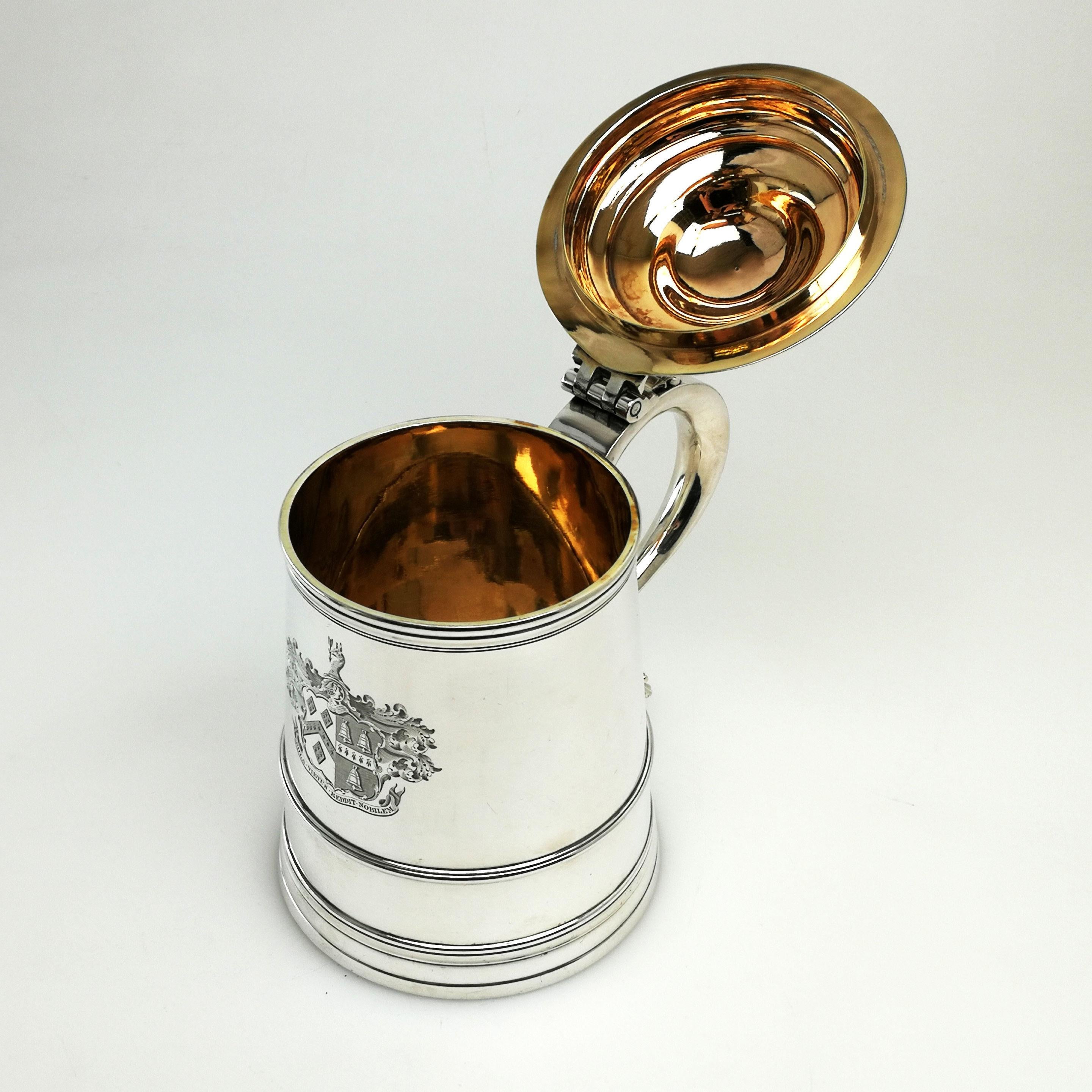 Early 19th Century Georgian George III Antique Silver Lidded Tankard / Beer Mug, 1805