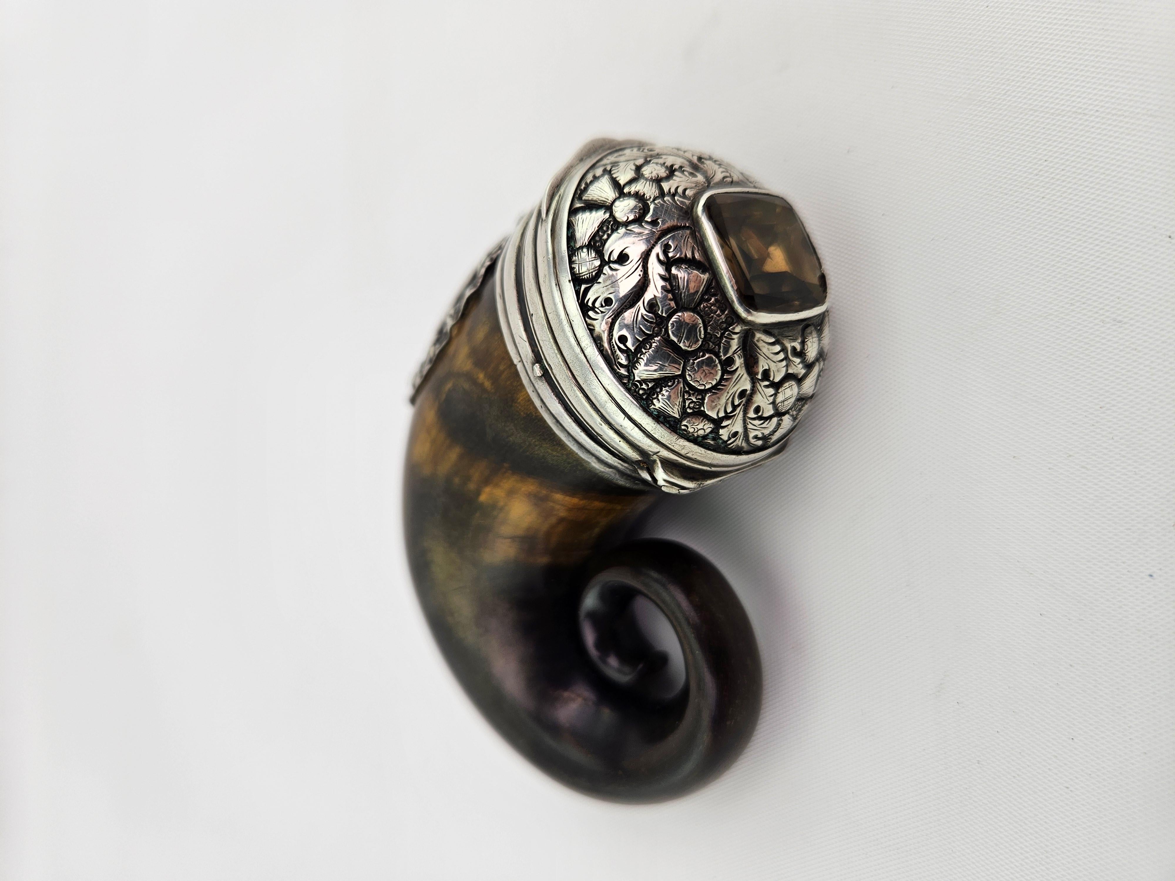Georgian 'George III' Sterling Silver-Mounted Horn Snuff Mull with Cairngorm 4
