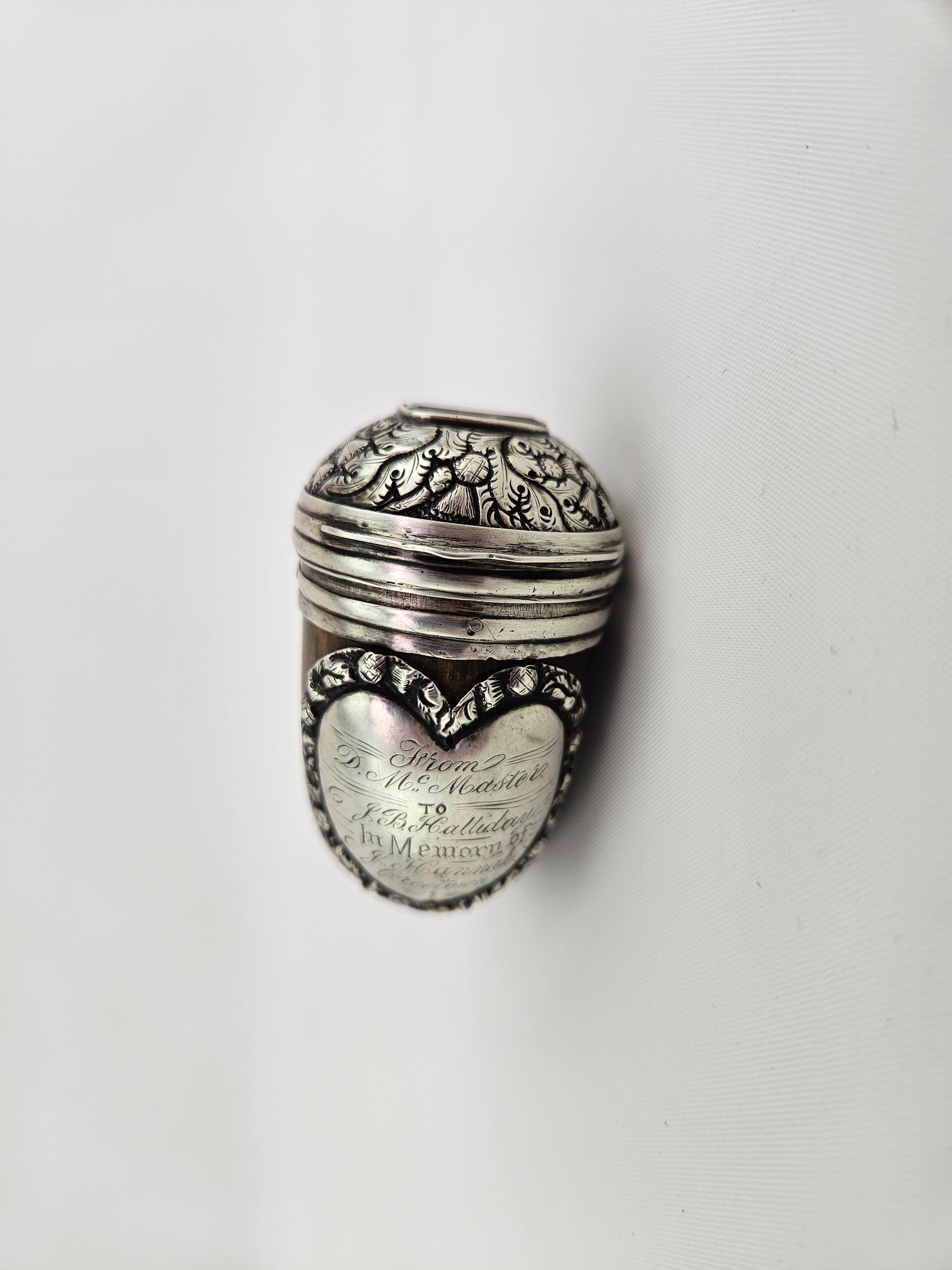 Hand-Crafted Georgian 'George III' Sterling Silver-Mounted Horn Snuff Mull with Cairngorm