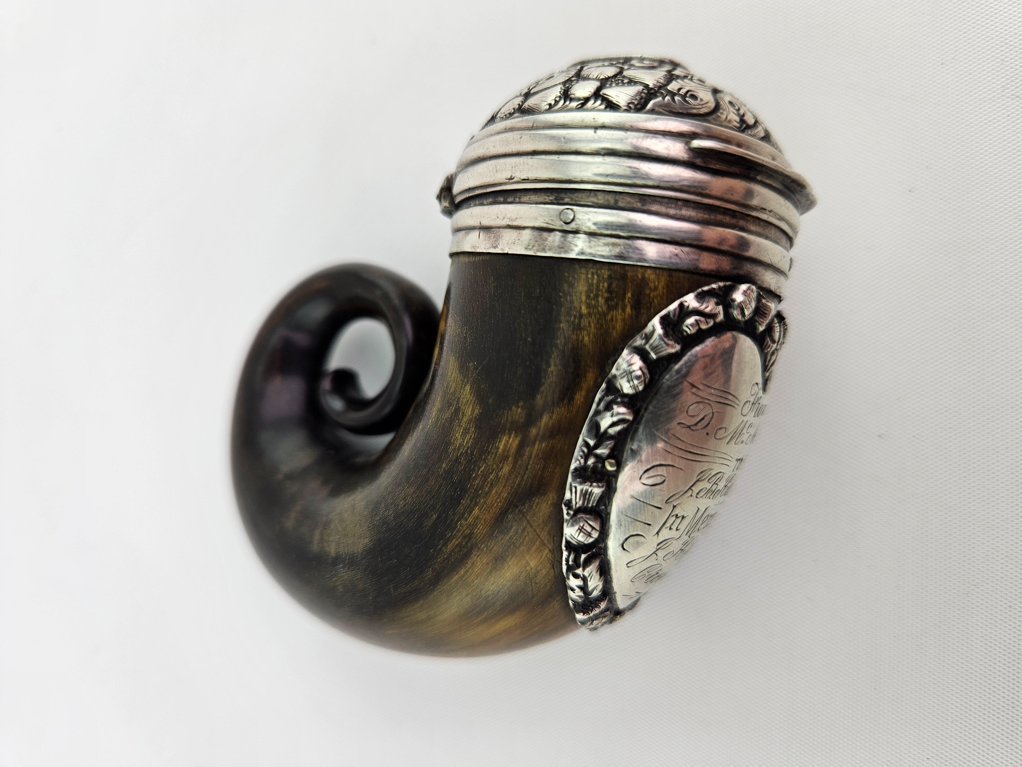 19th Century Georgian 'George III' Sterling Silver-Mounted Horn Snuff Mull with Cairngorm