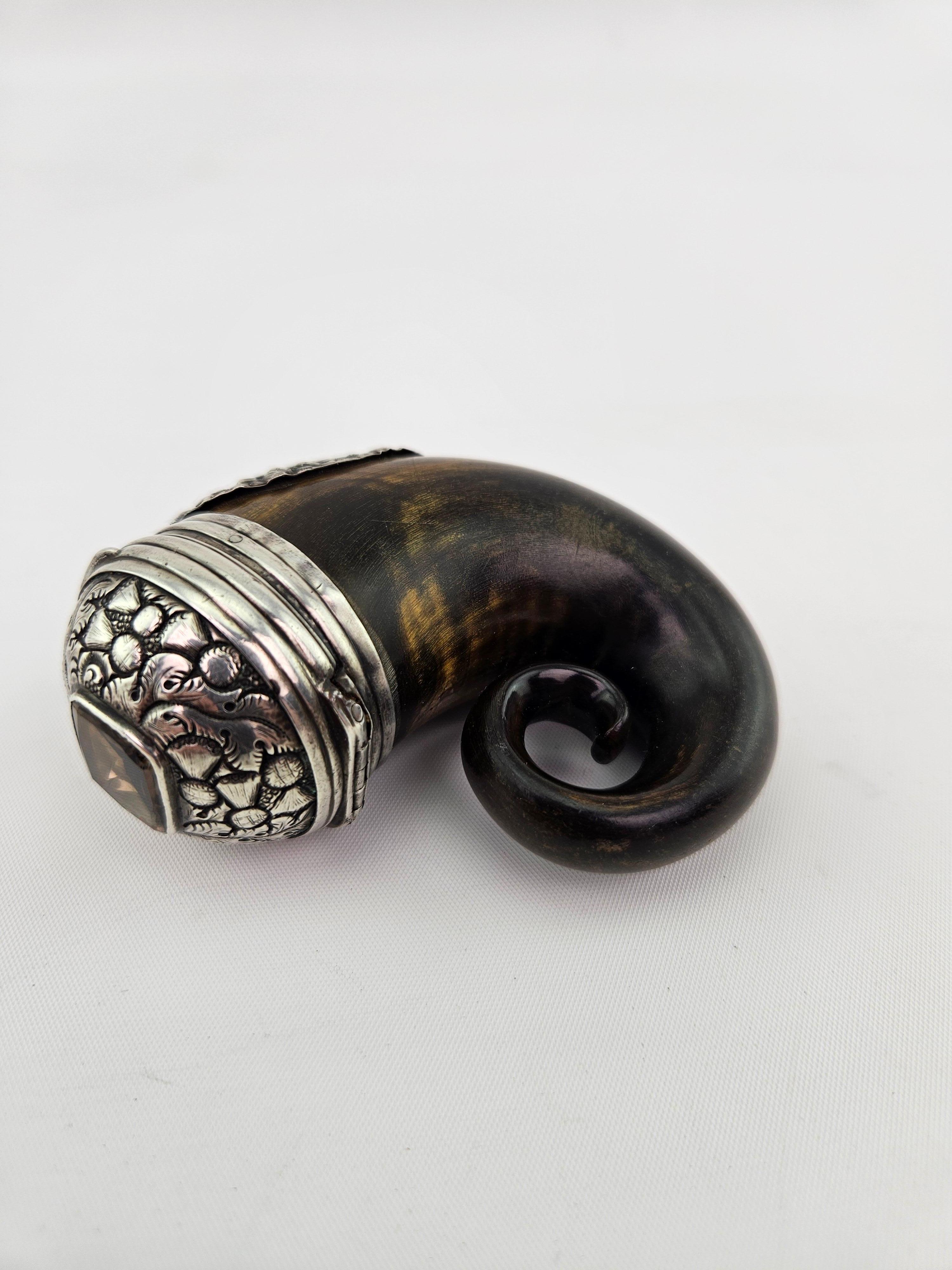 Georgian 'George III' Sterling Silver-Mounted Horn Snuff Mull with Cairngorm 2