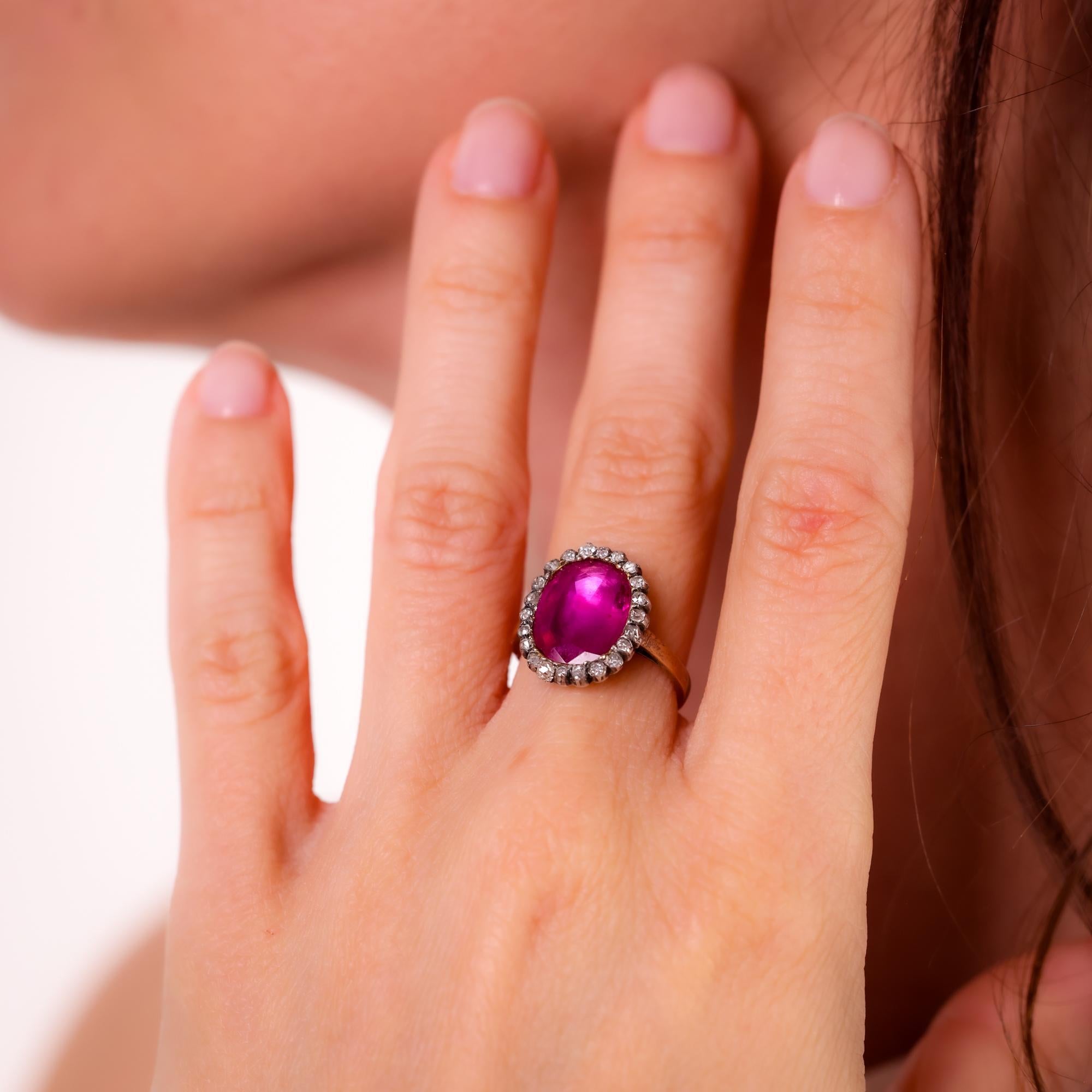 Georgian GIA 4 carat Burma no heat ruby diamond ring In Excellent Condition For Sale In Beverly Hills, CA