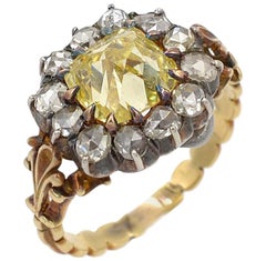 Georgian GIA Certified 2.96 Carat Fancy Intense Yellow Diamond Cluster Ring