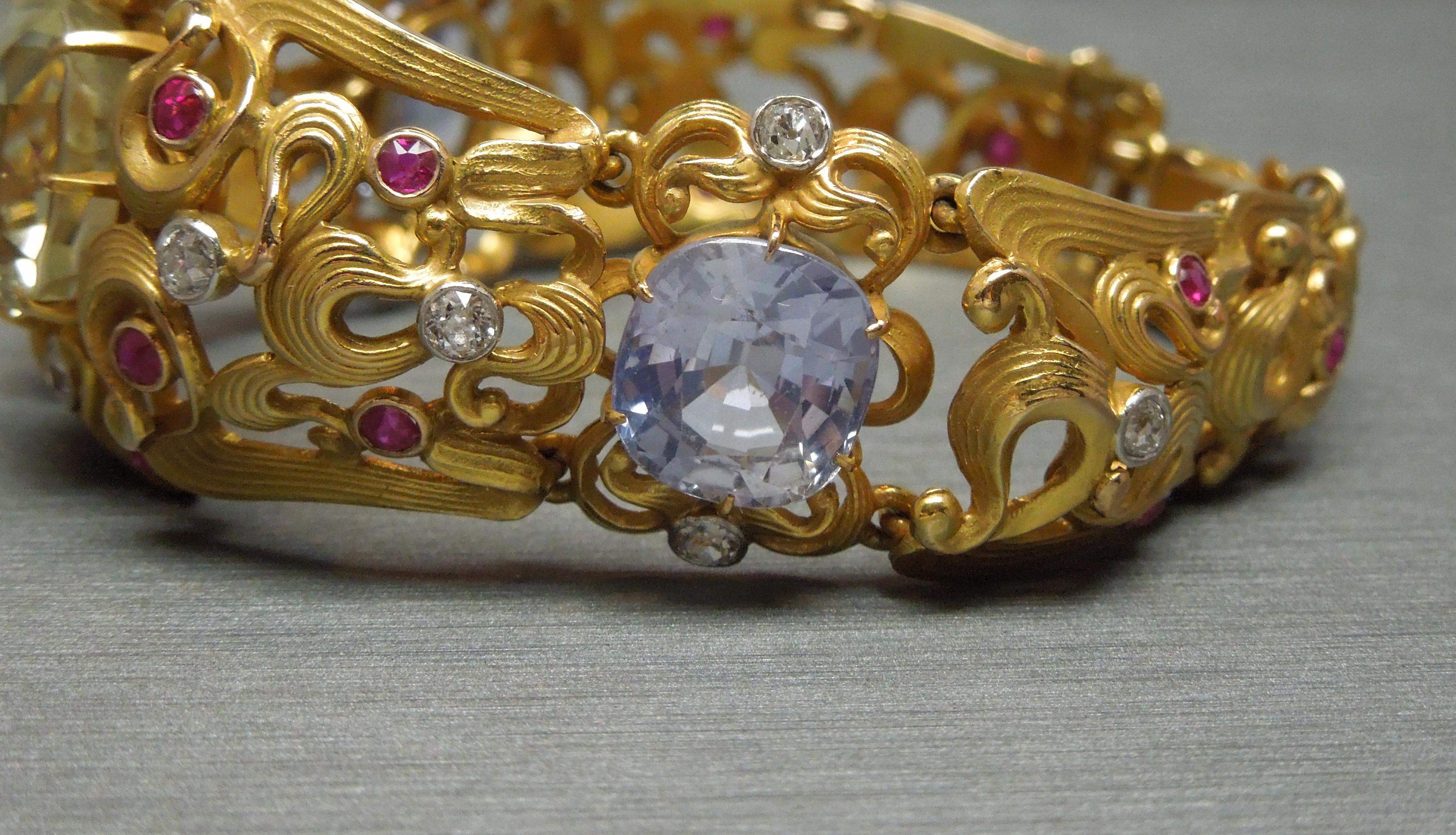 Georgian Style GIA Sri Lanka Sapphire Bracelet For Sale 1